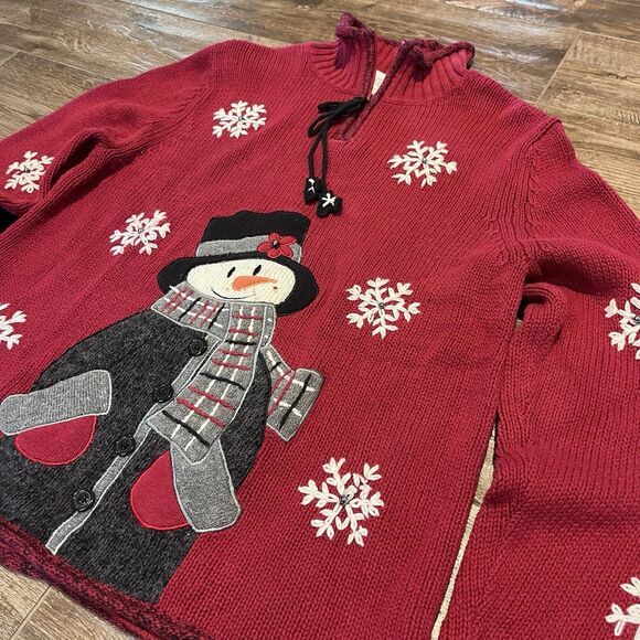 Mandal Bay Sweaters - Mandal Bay Snowman Sweater Women’s Large Beaded Embroidered Snowman Mittens Zip